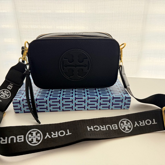 Tory Burch Handbags - Tory Burch Black Crossbody Camera Bag with Branded Strap